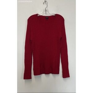 Talbots Red Cherry Round Neck Cable Knit Long Sleeve Sweater - Size L